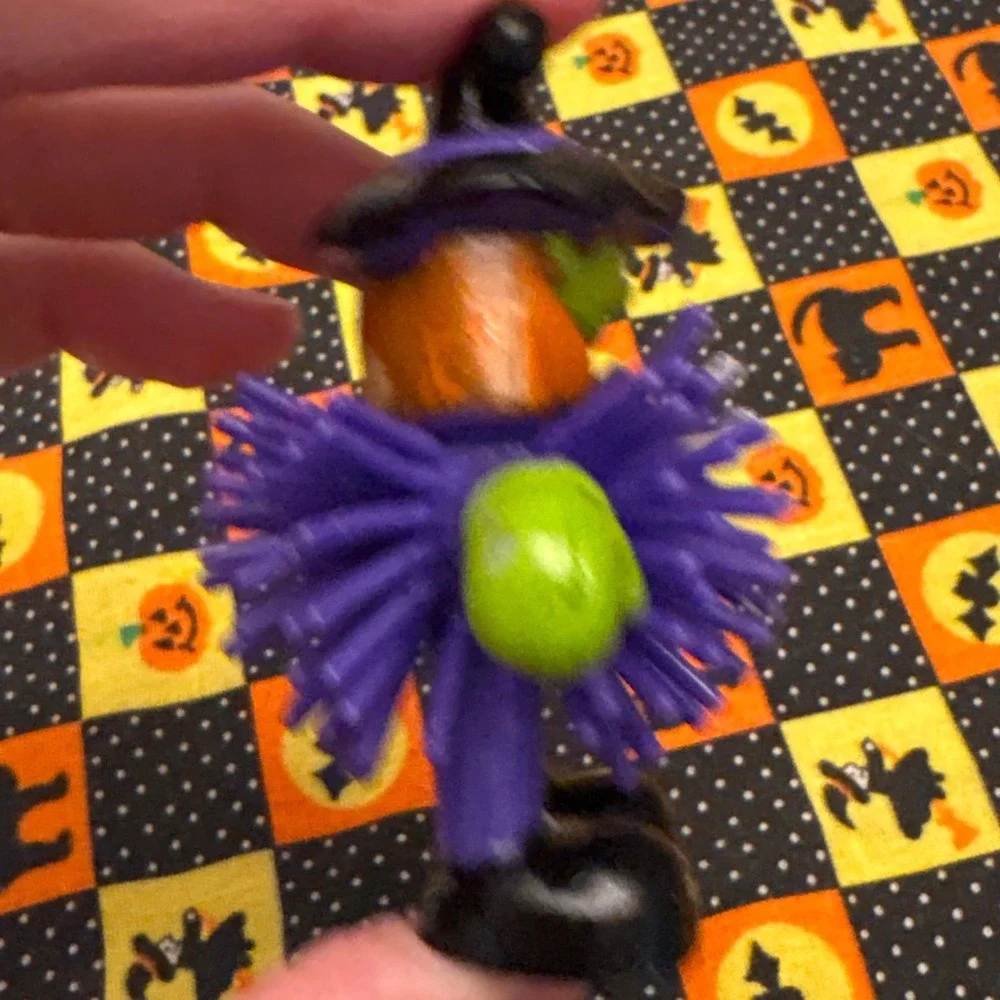 Vintage Halloween Witch Figure Toy Purple Spiky Hair Decoration Decor Koosh Ball